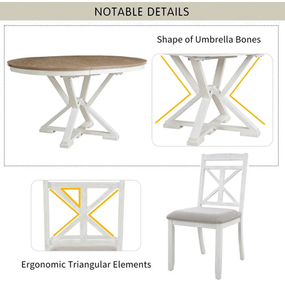 Dining Set Extendable Round Table and 4 Chairs