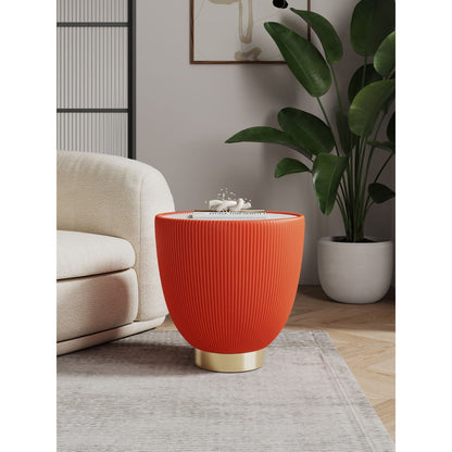 Upholstered End Table with Sintered Stone Top orange ribbed finish, gold base HouseOfZazla on Tampa Home & Garden Store