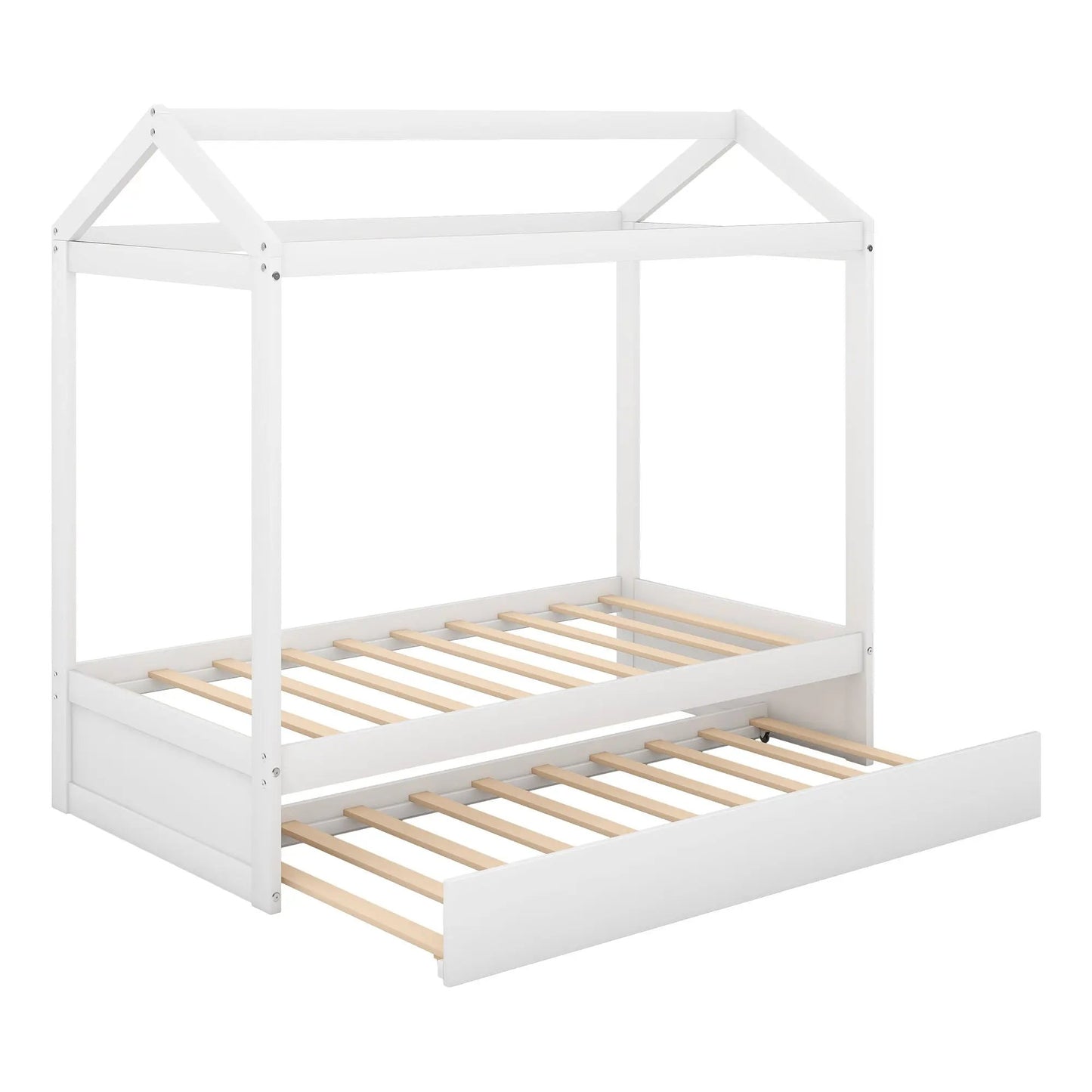 House Bed With Trundle In Twin Size White