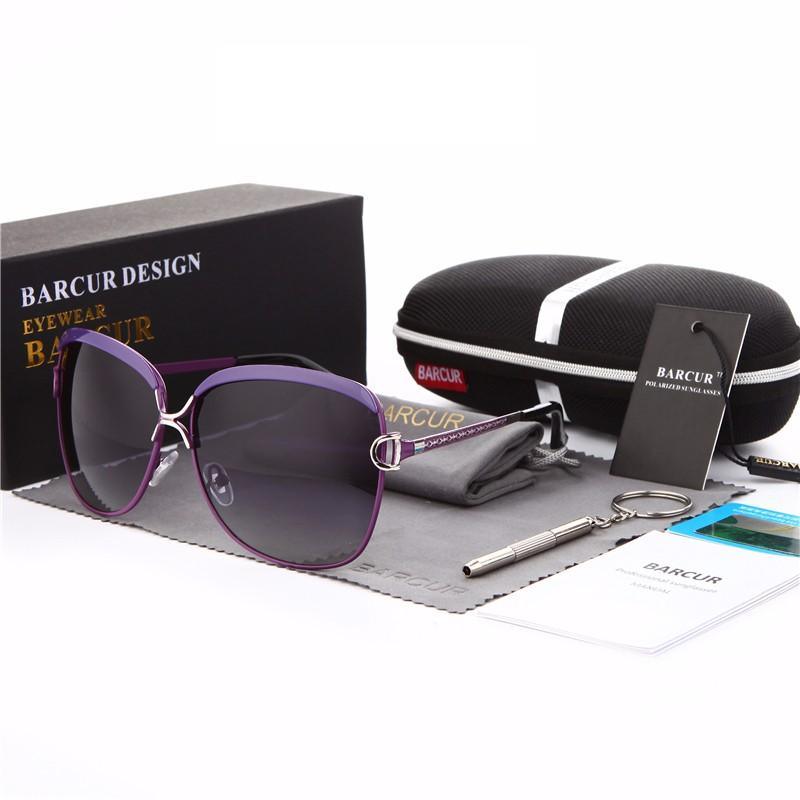 Stevvex polarized gradient round sunglasses with purple frame and box and case on Tampa Home & Garden Store
