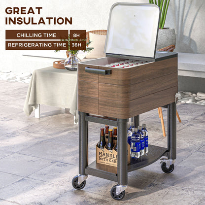 Outsunny outdoor cooler cart rolling beverage ice chest with wood veneer cabinet on wheels on Tampa Home & Garden Store