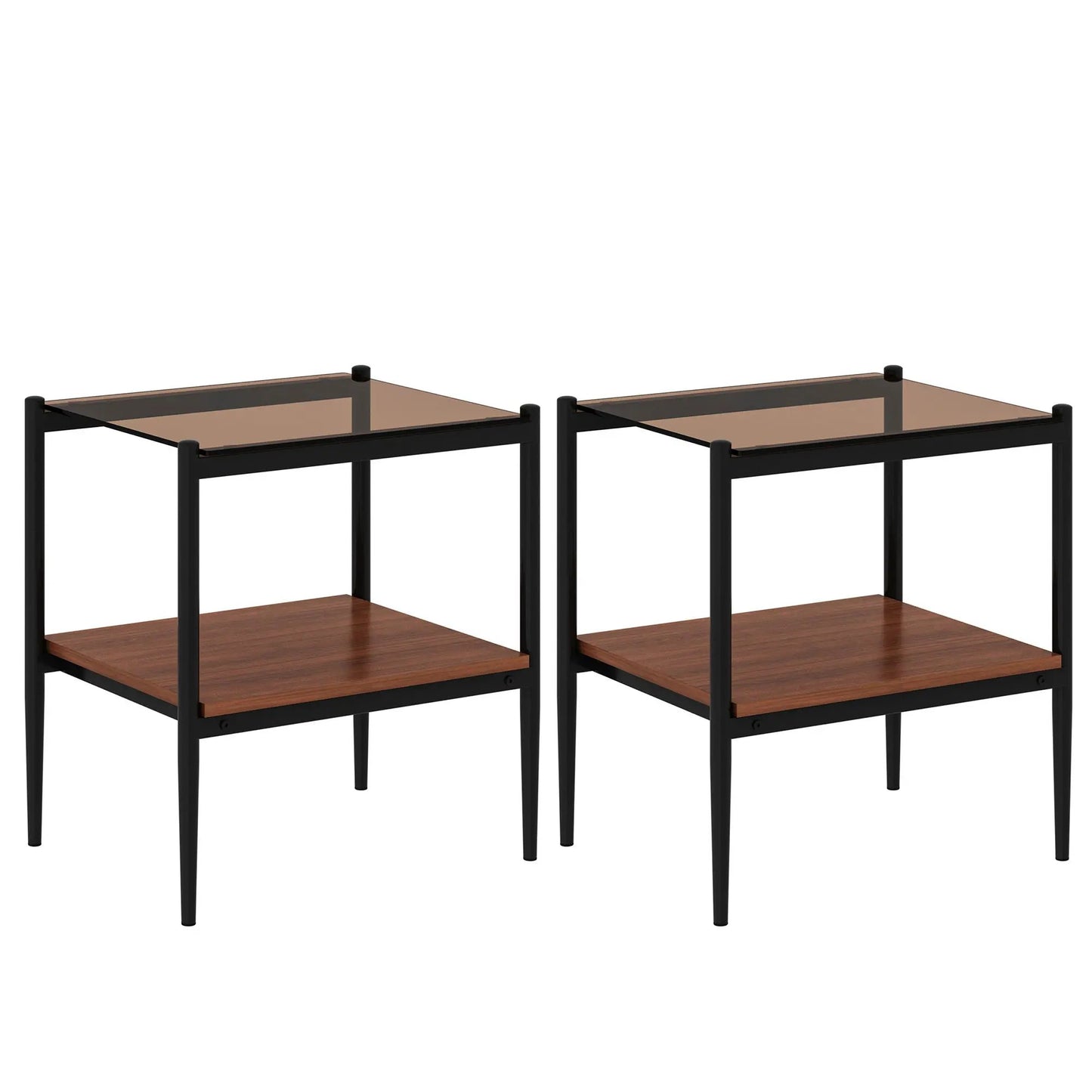 Modern End Table Set of 2 With Tempered Glass