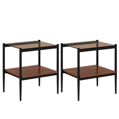 Modern End Table Set of 2 With Tempered Glass