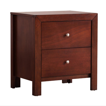 Dark cherry wood accent nightstand with two drawers and silver knobs on Tampa Home & Garden Store