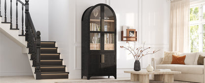 Tall Arched Kitchen Cabinet And Glass Doors