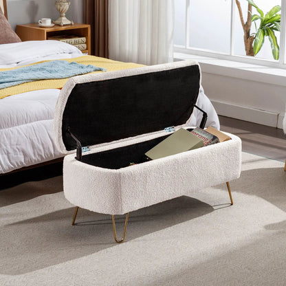 Storage Ottoman Bench with Faux Fur End of Bed