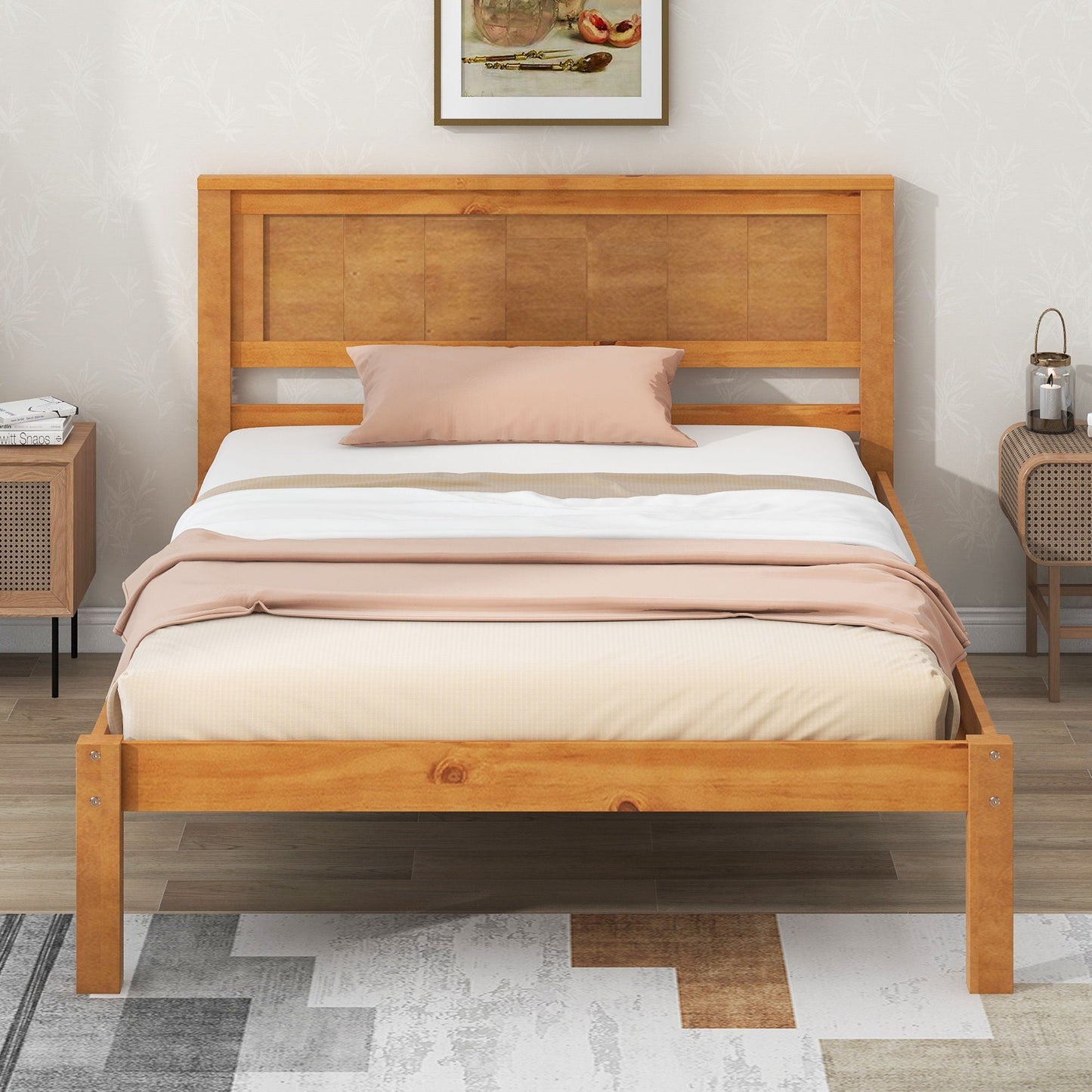 Strong Espresso Wood Platform Bed and Headboard