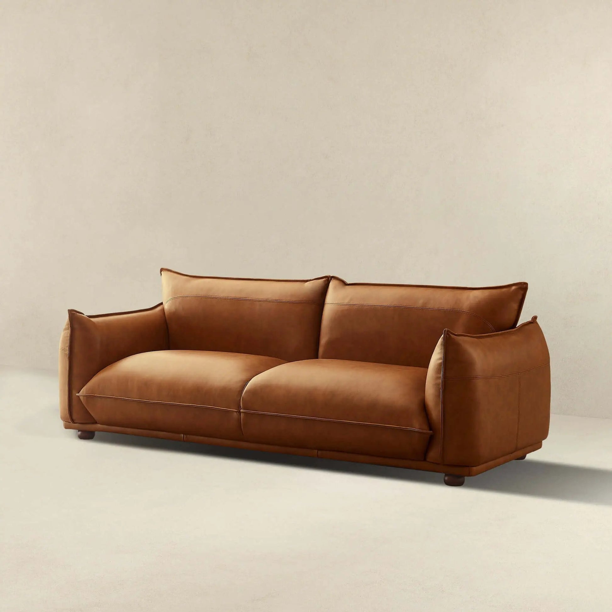 Emma - Mid-Century Modern Luxury Sofa, stationary, brown leather upholstery on Tampa Home & Garden Store