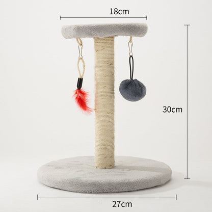Detachable cat toy for scratching on a beige sisal cat tree; 2 hanging toys on Tampa Home & Garden Store