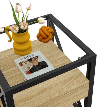 Set of 2 modern end tables with drawer, black metal frame, natural wood shelves, HouseOfZazla on Tampa Home & Garden Store