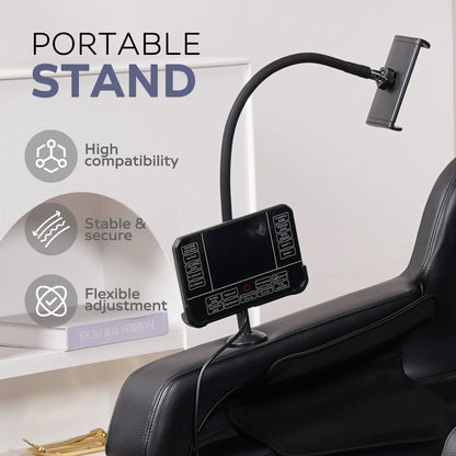 Massage chair control panel on curved black stand with mounted tablet on Tampa Home & Garden Store
