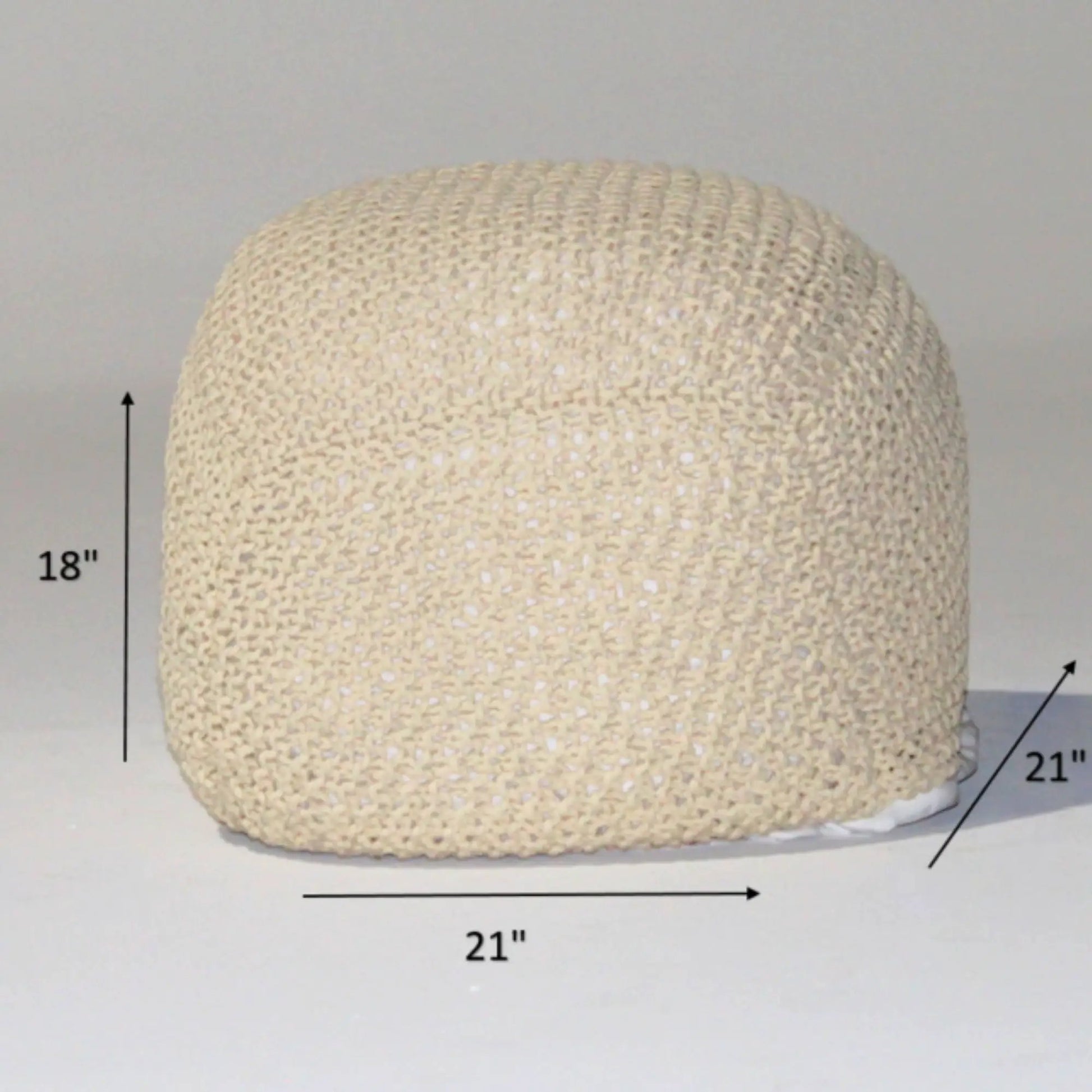 Semi rounded cable-knit pouf in beige by Unique Piece Furniture, accent seating on Tampa Home & Garden Store