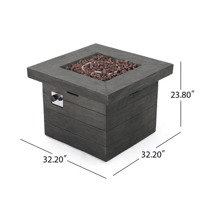 Anchorage Wood Square Fire Pit 40,000 BTU gray by HouseOfZazla with lava rocks and side burner on Tampa Home & Garden Store