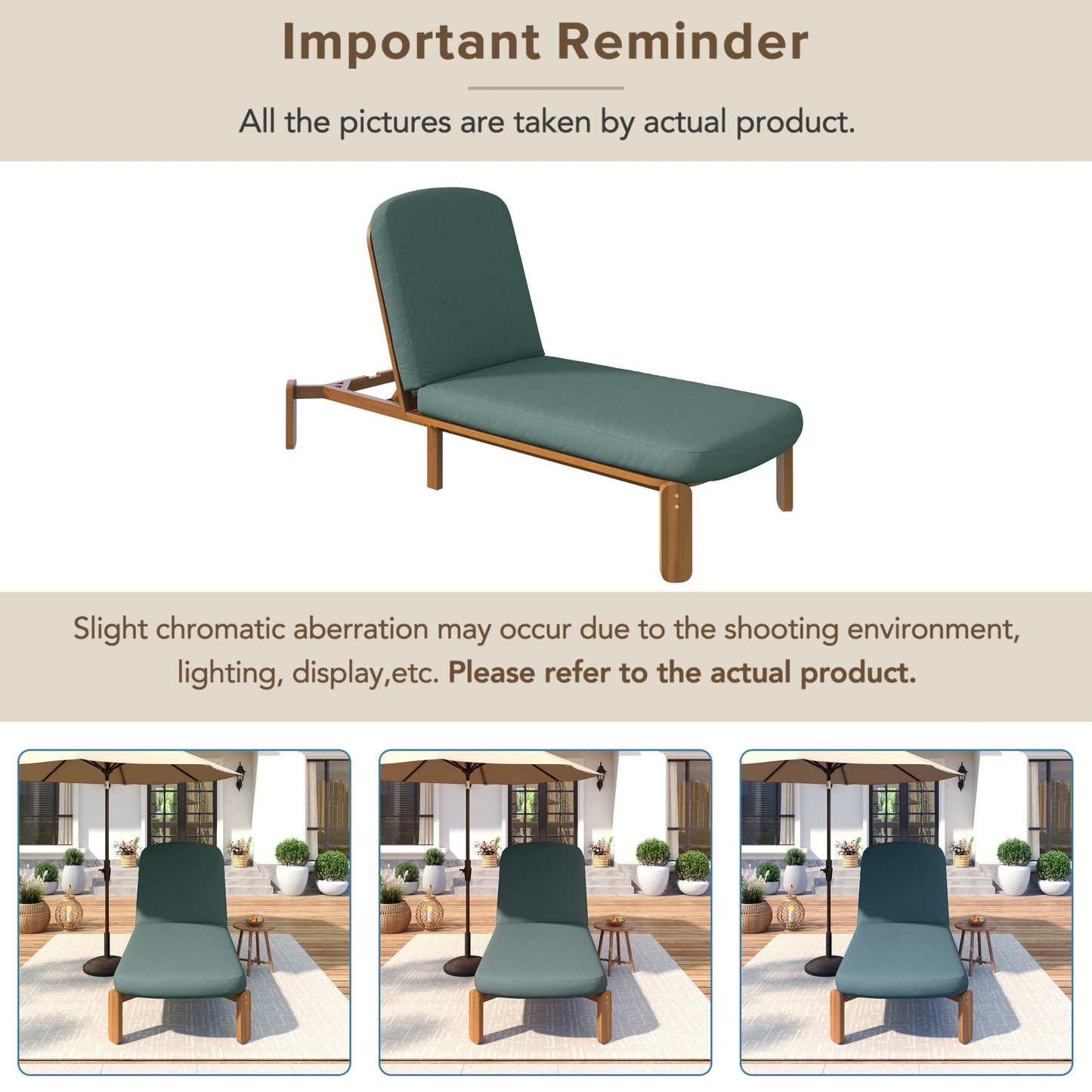 Outdoor chaise lounge with adjustable backrest green cushion, wood frame by HouseOfZazla, 5-pack on Tampa Home & Garden Store
