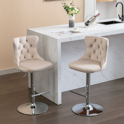 Swivel adjustable-height barstools set of 2, beige tufted upholstery with chrome pedestal bases on Tampa Home & Garden Store