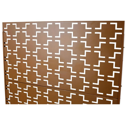 Outdoor & Indoor Metal Privacy Freestanding Screen brown with white Greek key cutouts on Tampa Home & Garden Store