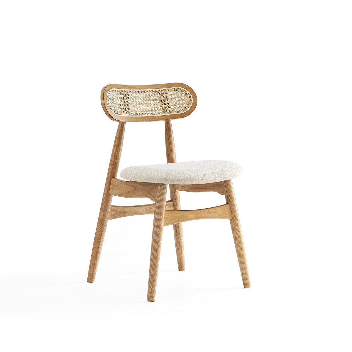 Dining chair with cane backrest in light brown wood, cushioned beige seat HouseOfZazla on Tampa Home & Garden Store