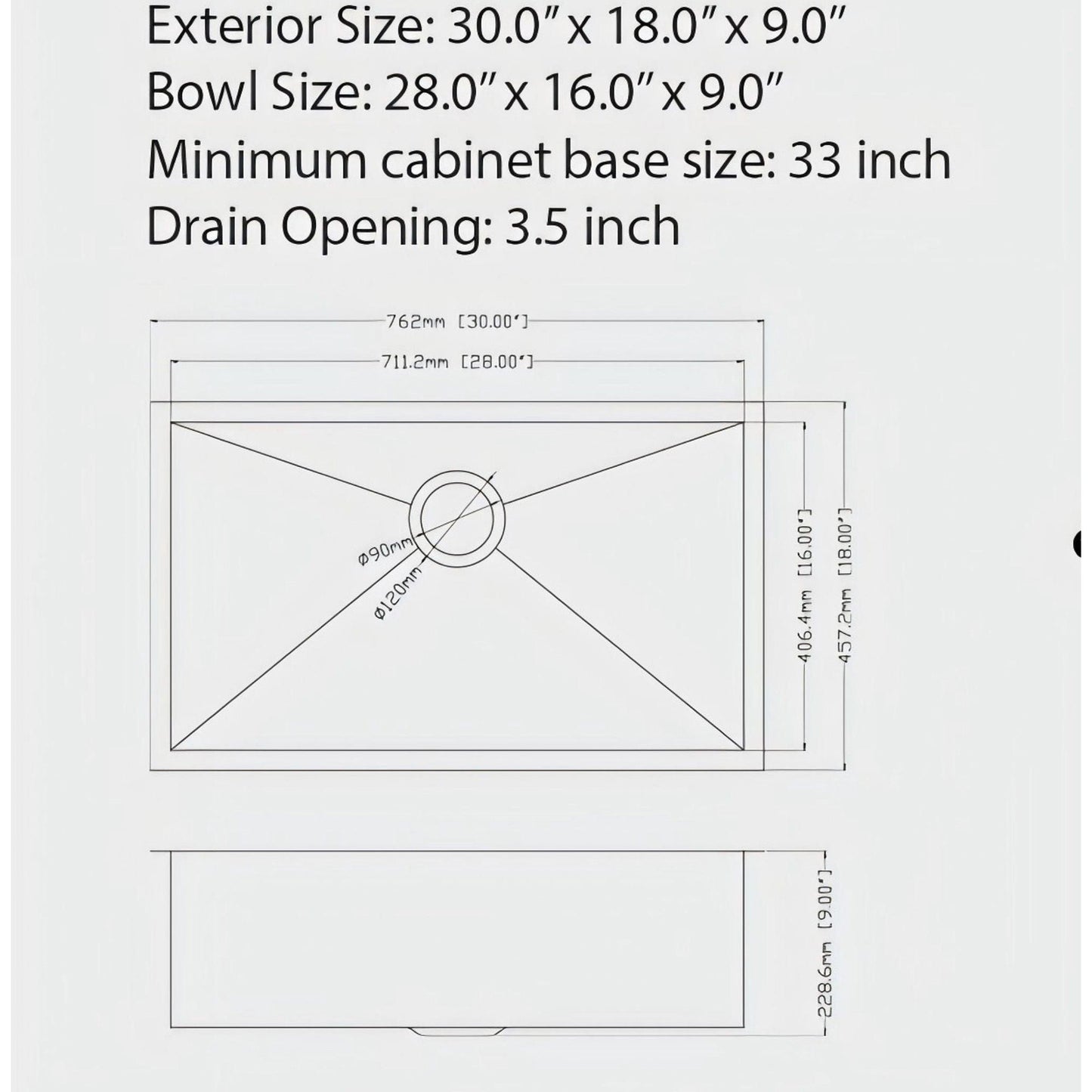 Undermount Single Bowl Kitchen Sink 16 Gauge