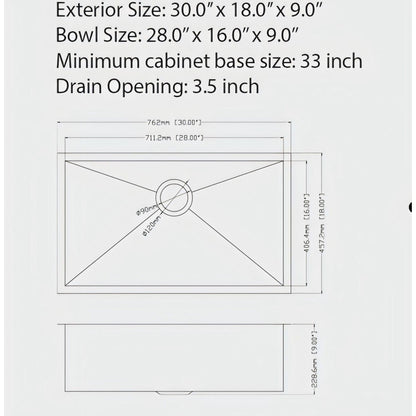 Undermount Single Bowl Kitchen Sink 16 Gauge