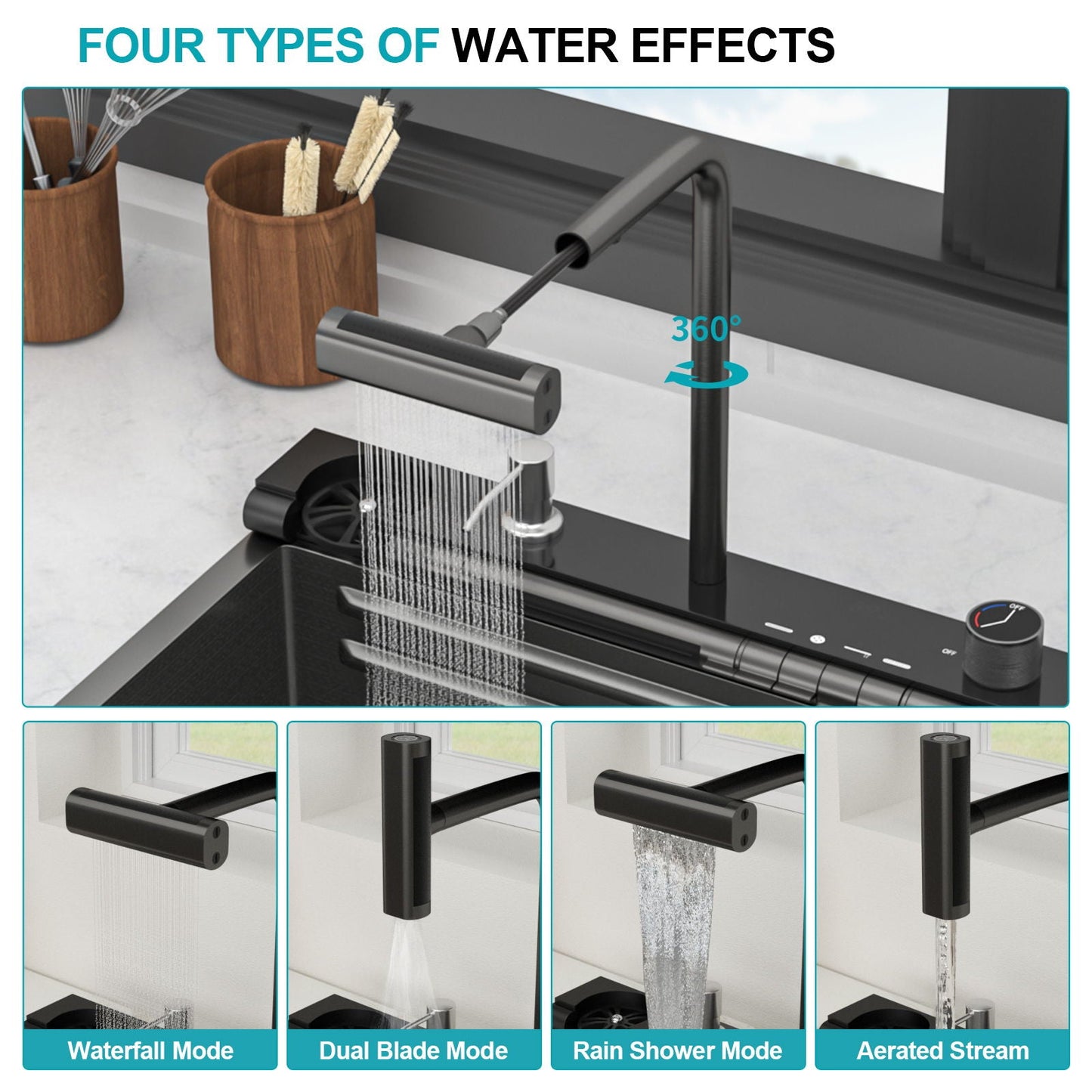 Single Bowl Kitchen Sink And The Smart Led Faucet