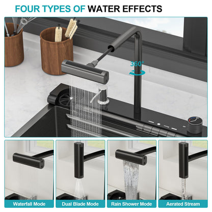 Single Bowl Kitchen Sink And The Smart Led Faucet