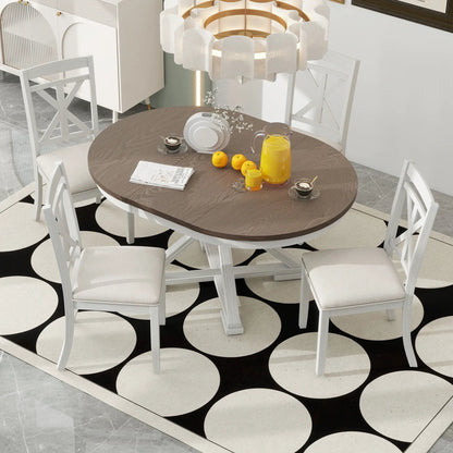 Dining Set Extendable Round Table and 4 Chairs