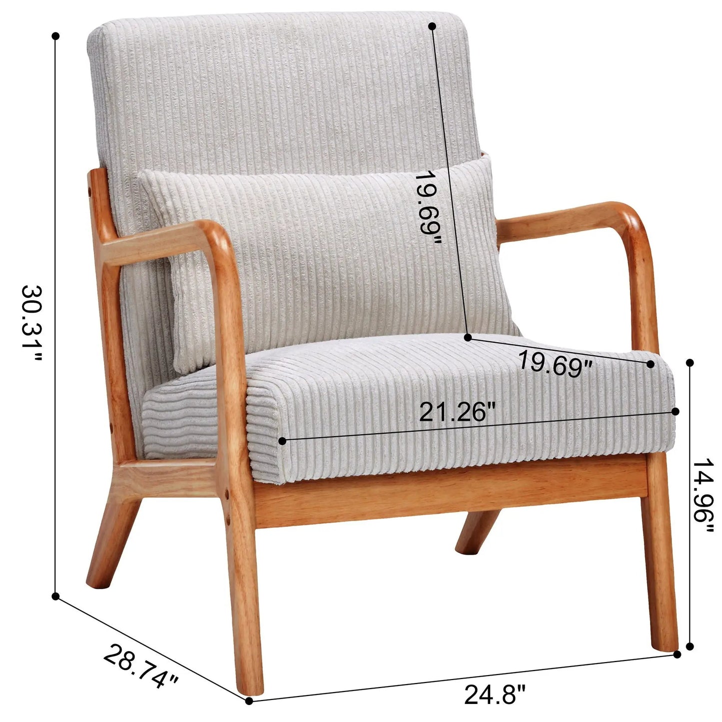 Accent Arm Chair with Pillow Upholstered in gray corduroy, wooden arms by Unique Piece Furniture on Tampa Home & Garden Store