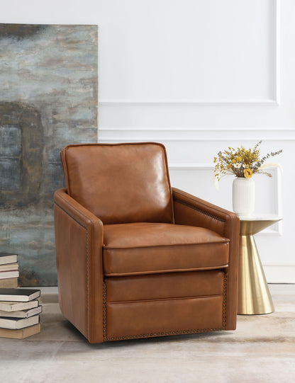 Rocha Aire Swivel Chair With Glider in rich brown leather, nailhead trim on Tampa Home & Garden Store