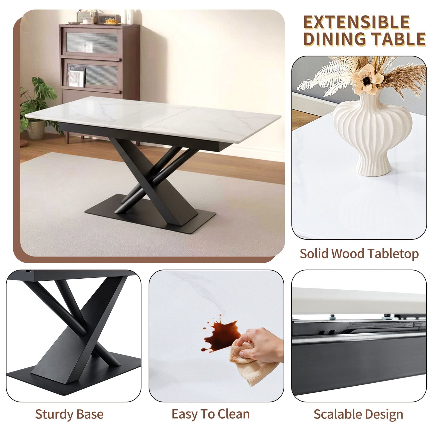 Geometric X Frame Dining Table With Marble Top