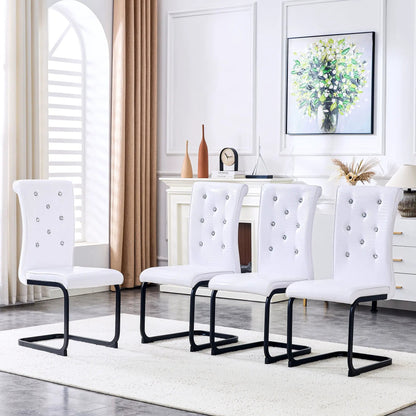 Alligator Skin Upholstered Dining Chairs white tufted crystal buttons four chairs black legs on Tampa Home & Garden Store