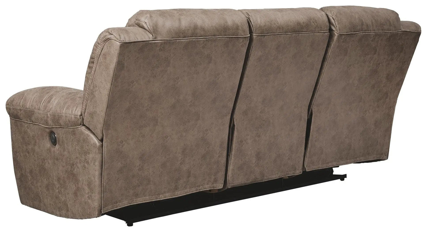 Stoneland power reclining sofa by Unique Piece Furniture, 3-seat brown leather on Tampa Home & Garden Store