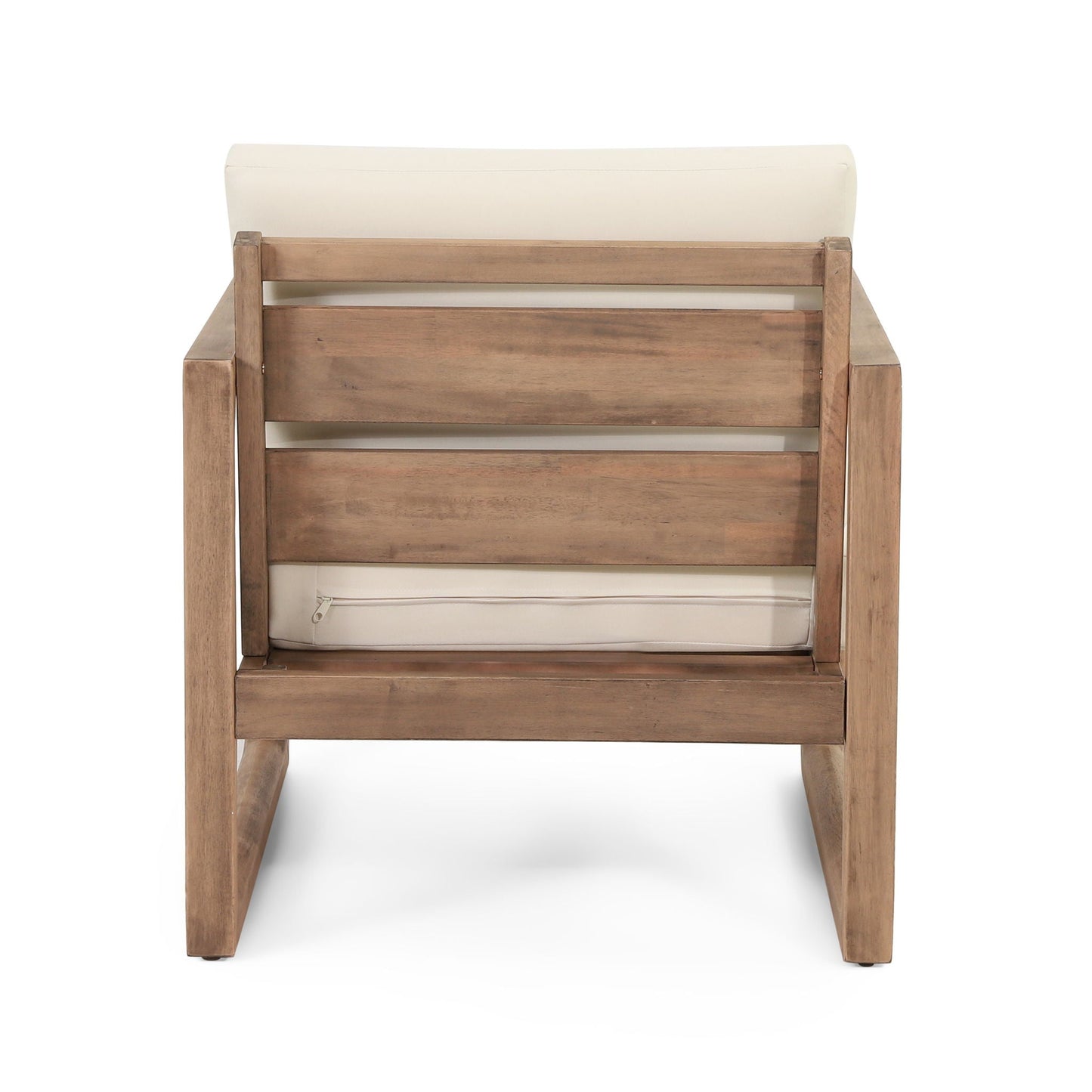 Outdoor Acacia Wood Patio Club Chair with beige cushion and solid wood frame on Tampa Home & Garden Store