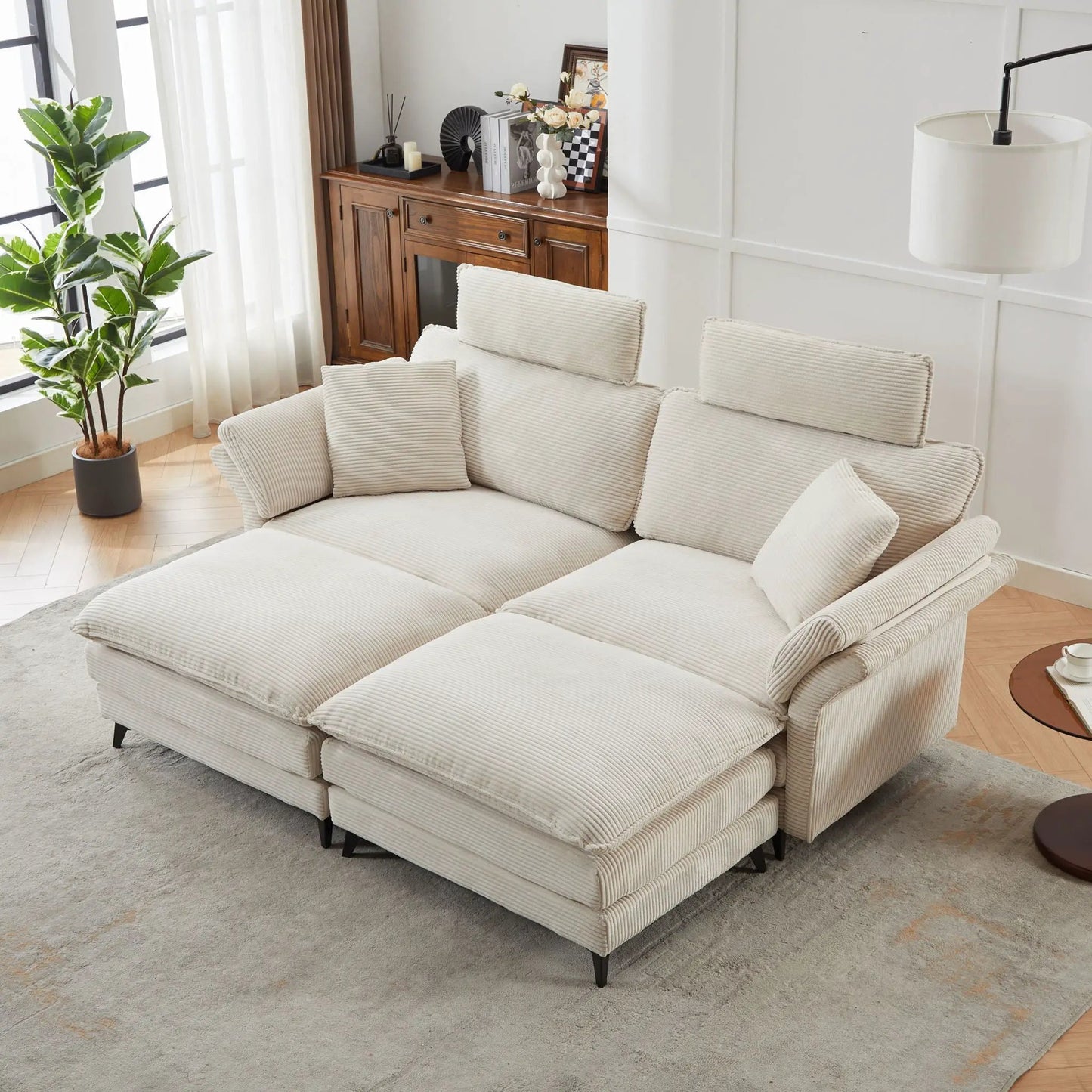 Modern deep seat sectional sofa with ottoman in beige corduroy 3pc by Unique Piece Furniture on Tampa Home & Garden Store