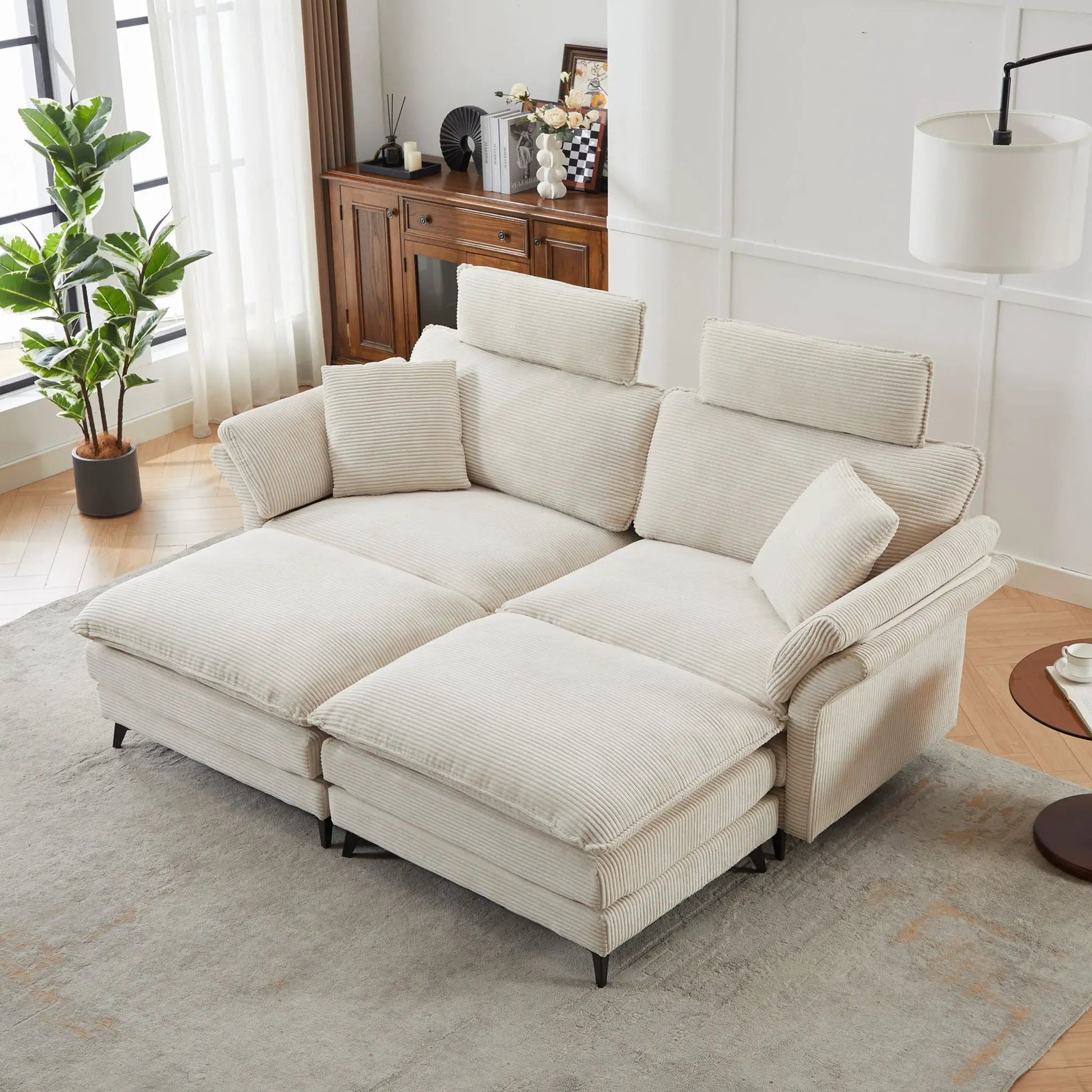 Modern deep seat sectional sofa with ottoman in beige corduroy 3pc by Unique Piece Furniture on Tampa Home & Garden Store