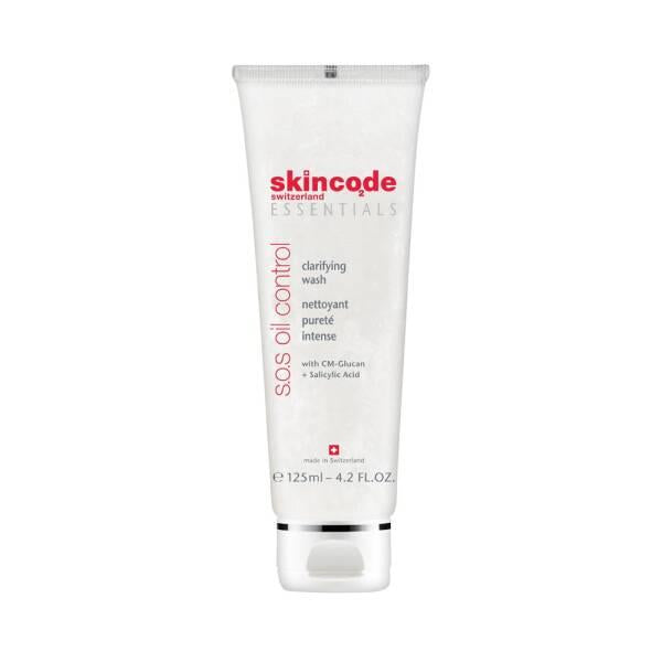 Skincode SOS Oil Control Clarifying Wash cleanser in a white tube with red Skincode logo on Tampa Home & Garden Store