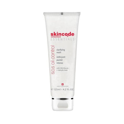 Skincode SOS Oil Control Clarifying Wash cleanser in a white tube with red Skincode logo on Tampa Home & Garden Store