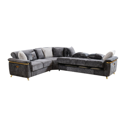 Argo Reversible Sectional gray velvet with gold legs by HouseOfZazla on Tampa Home & Garden Store