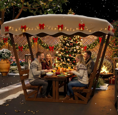 Outdoor Solid Wood Picnic Table with Canopy