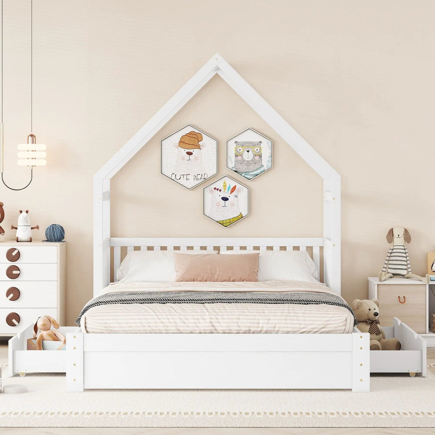 House Style Platform Bed Guardrail With Drawers