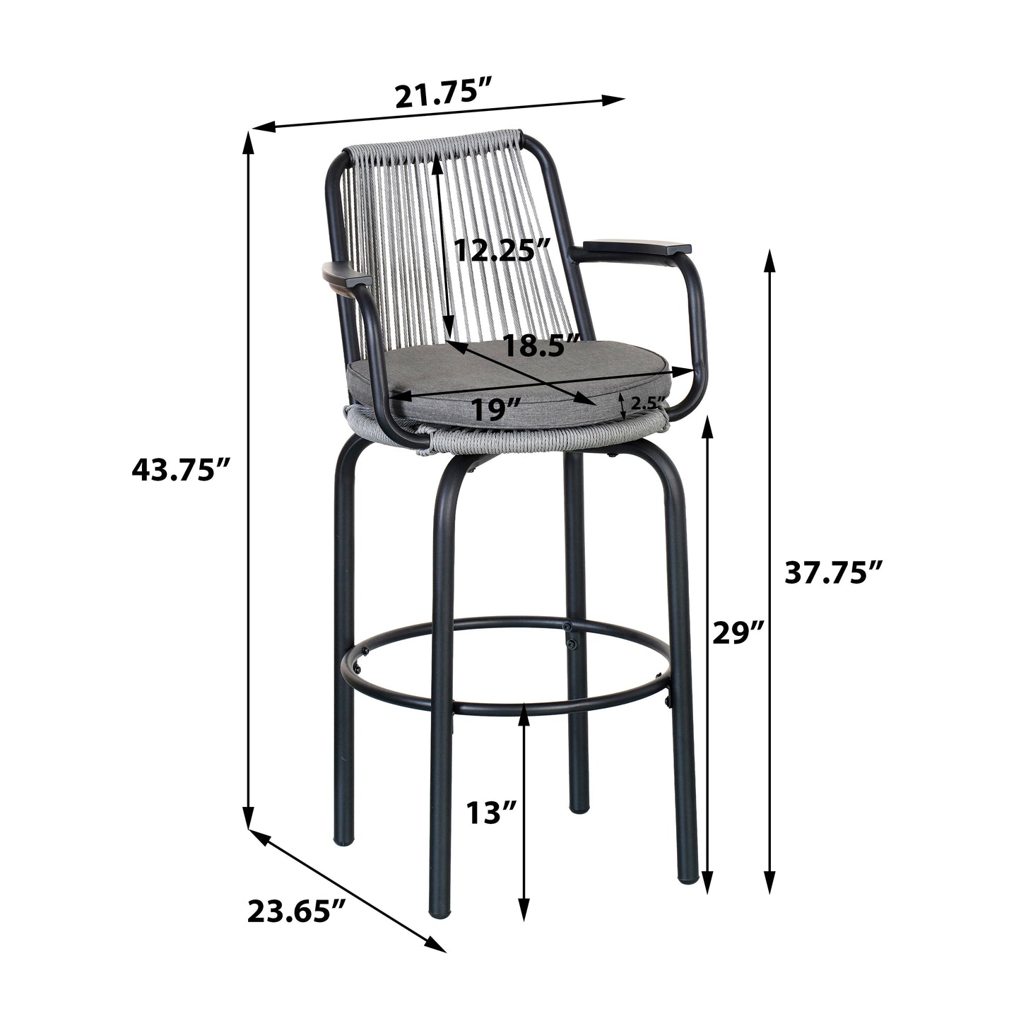 Outdoor Patio Bar Stools Set of 2 Woven Rattan