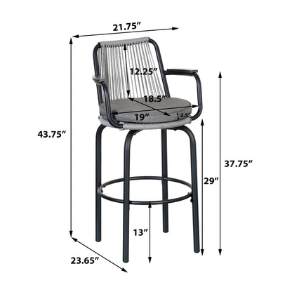 Outdoor Patio Bar Stools Set of 2 Woven Rattan