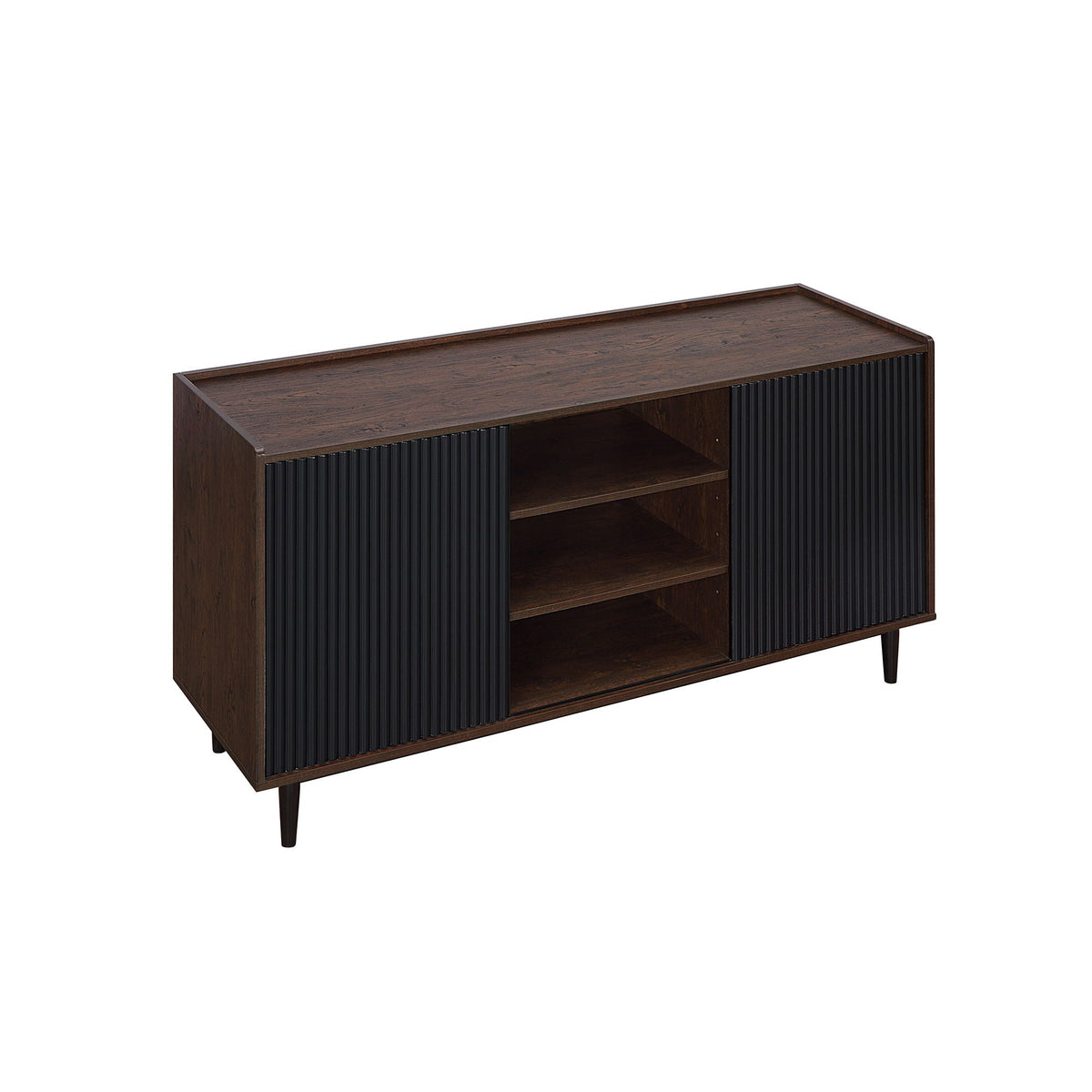 Fluted sideboard with adjustable storage, dark wood finish and black ribbed doors, HouseOfZazla on Tampa Home & Garden Store