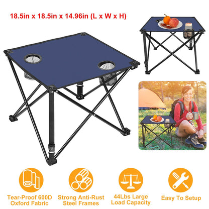 GemGear 2pc foldable camping table with blue Oxford fabric top, 2 cup holders carrying bag on Tampa Home & Garden Store