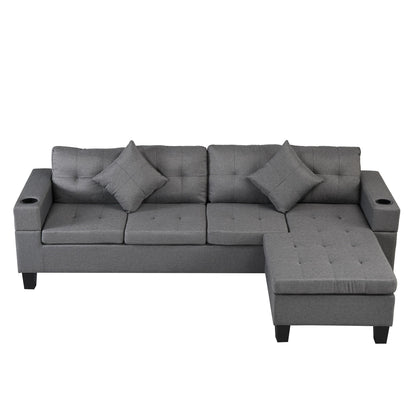 Modern sectional sofa with L-shaped chaise gray fabric, cup holders, 4-seat HouseOfZazla on Tampa Home & Garden Store