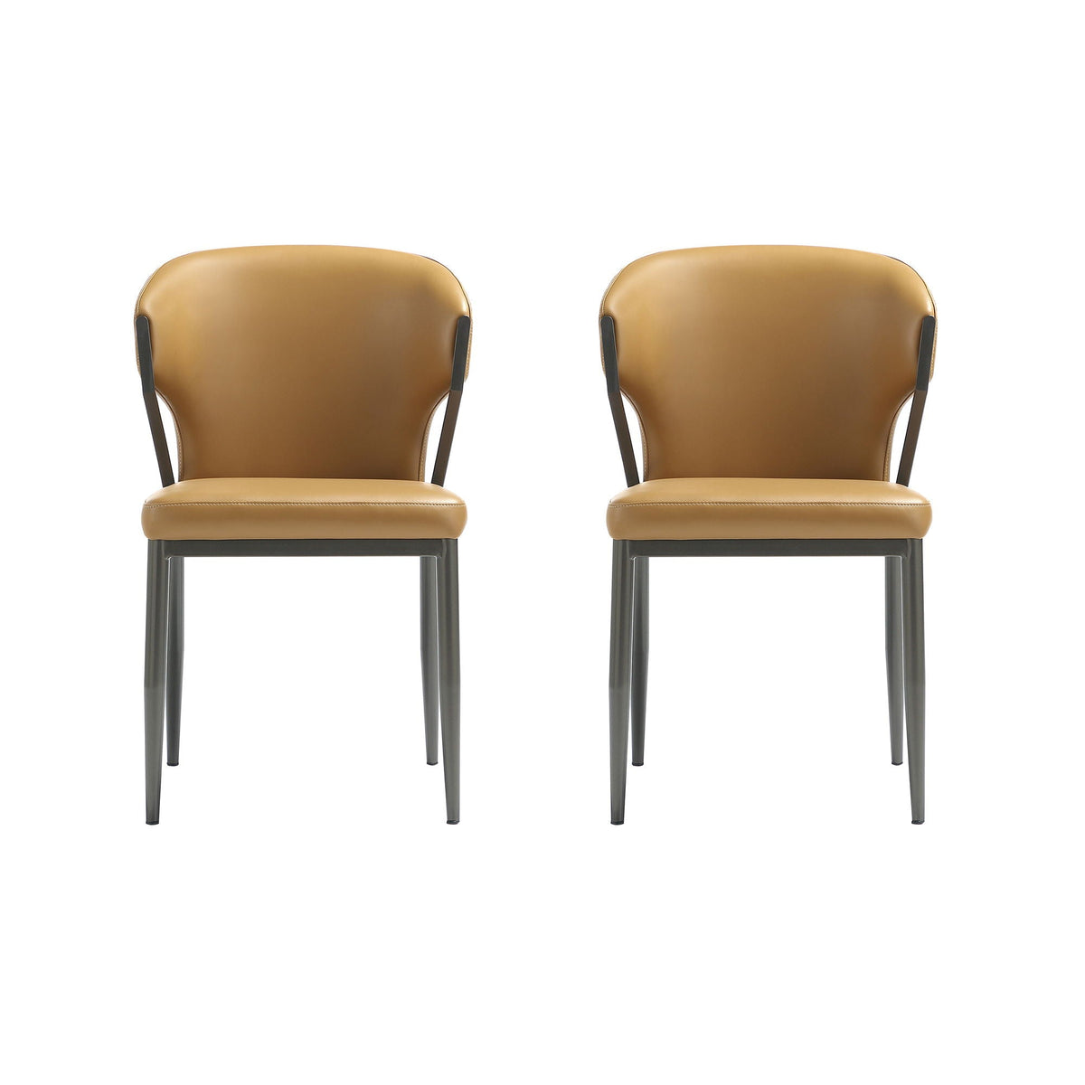 Kirsten Dining Chair set of 2 by HouseOfZazla in tan faux leather with dark gray metal legs on Tampa Home & Garden Store