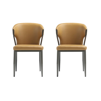 Kirsten Dining Chair set of 2 by HouseOfZazla in tan faux leather with dark gray metal legs on Tampa Home & Garden Store