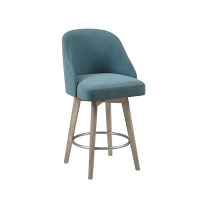Pearce bar stool with swivel seat, teal upholstery, wooden legs, counter-height on Tampa Home & Garden Store