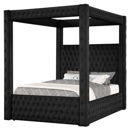 Modern 4 Poster Bed with tufted headboard & footboard in black upholstery by HouseOfZazla on Tampa Home & Garden Store