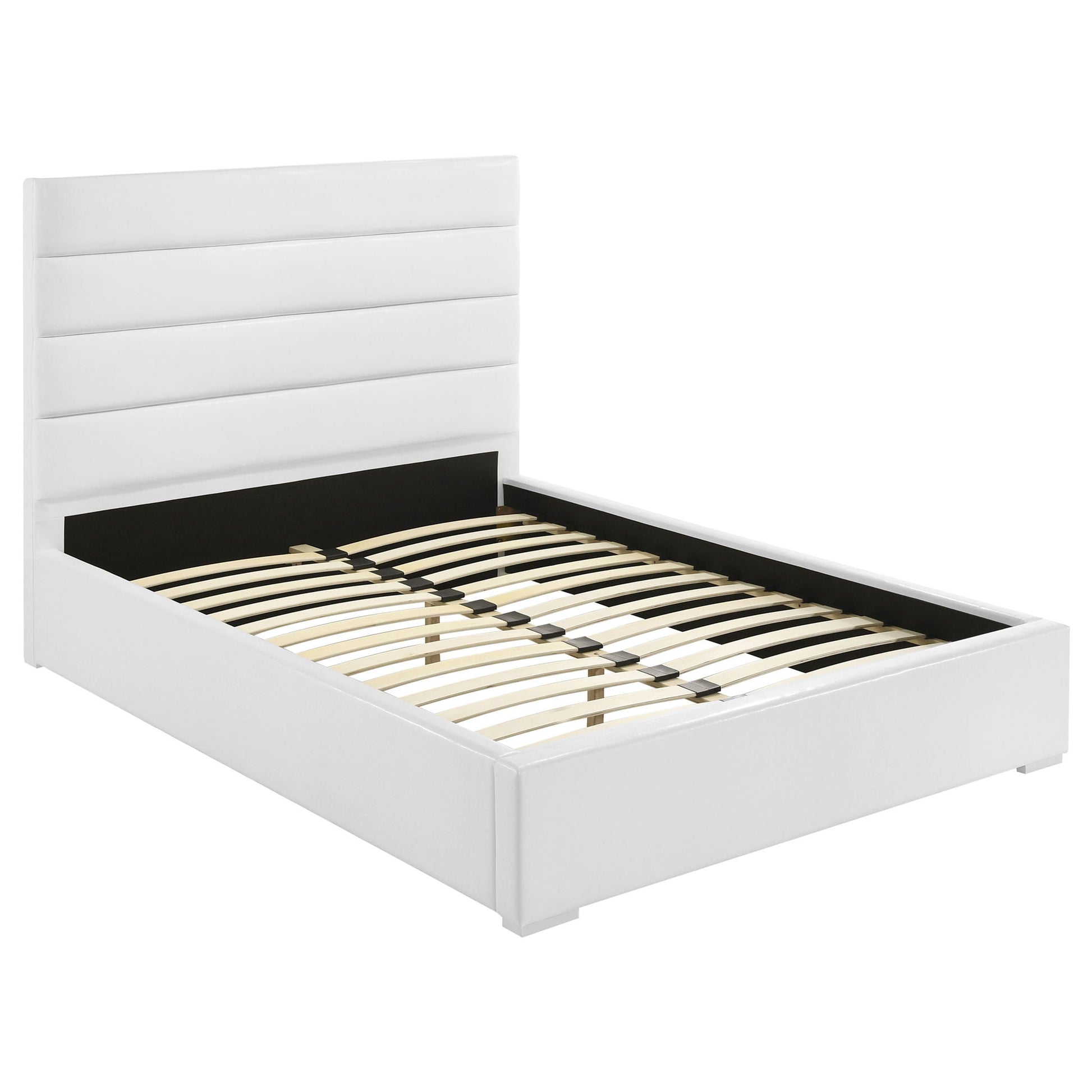 Dulcey platform bed white upholstered headboard with 3 padded panels and slat base HouseOfZazla on Tampa Home & Garden Store
