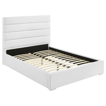 Dulcey platform bed white upholstered headboard with 3 padded panels and slat base HouseOfZazla on Tampa Home & Garden Store